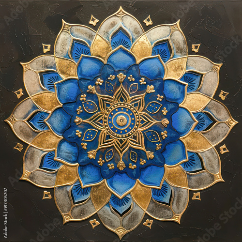 Intricate luxury colorful mandala with arabesque on a dark background.