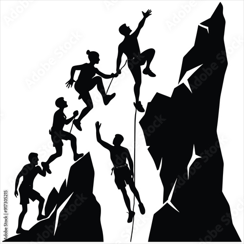 Rock climbing silhouettes vector illustration on white background