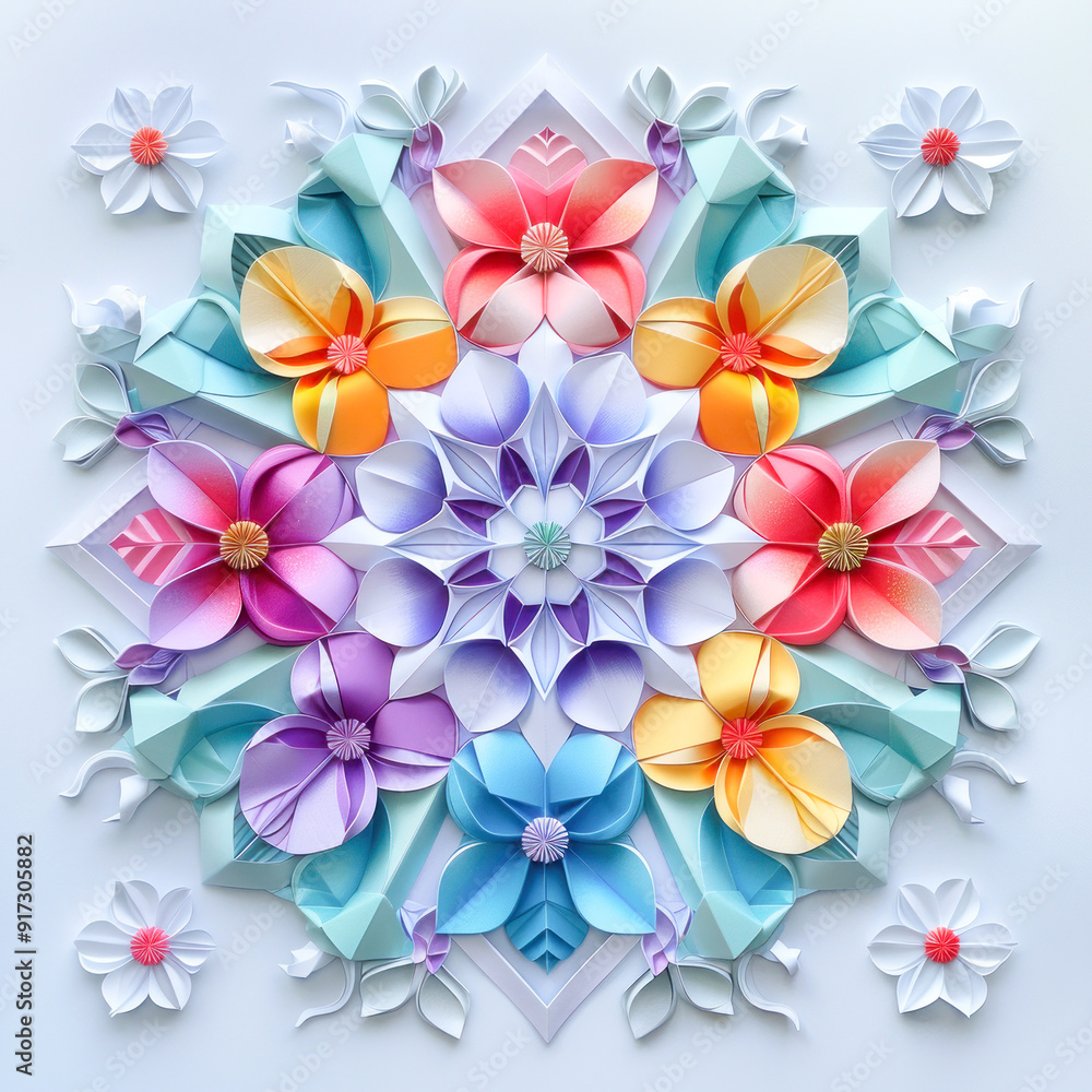 white rangoli ornament made of orange, yellow and white flowers on white background white rangoli ornament made of orange, yellow and white flowers on white background