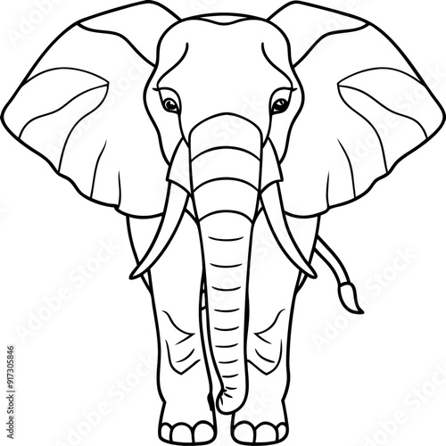 Detailed Line Art of an Elephant Illustration
