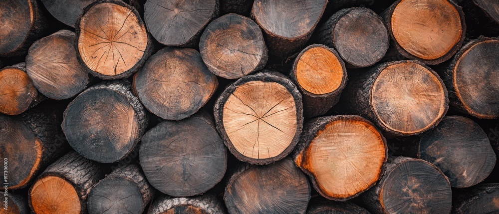 Close-up of Stacked Wooden Logs Showing Growth Rings Close-up of Stacked Wooden Logs Showing Growth Rings