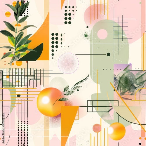 Abstract geometric background with leaves.