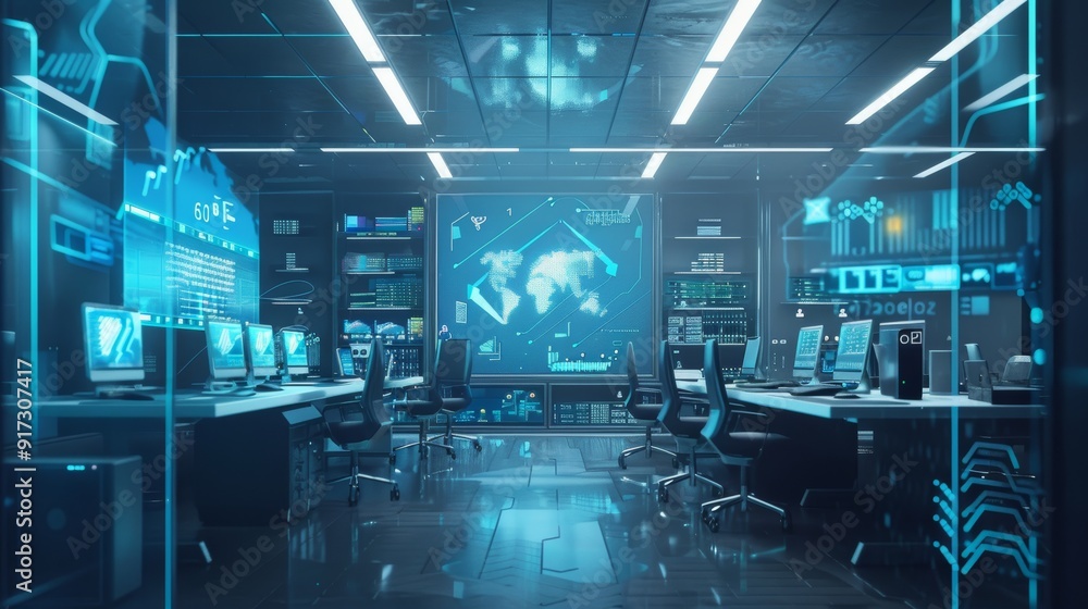 Futuristic Office with AI-Driven Cloud Storage and Holographic Data Visualization Futuristic Office with AI-Driven Cloud Storage and Holographic Data Visualization