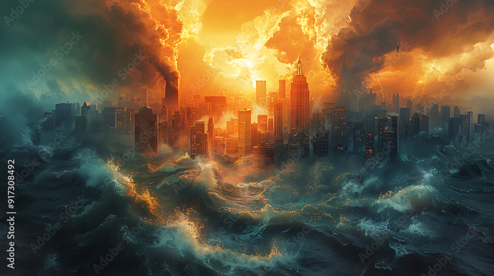 Obraz premium Develop poster that explains the impact of climate change on weather patterns featuring examples of extreme weather events