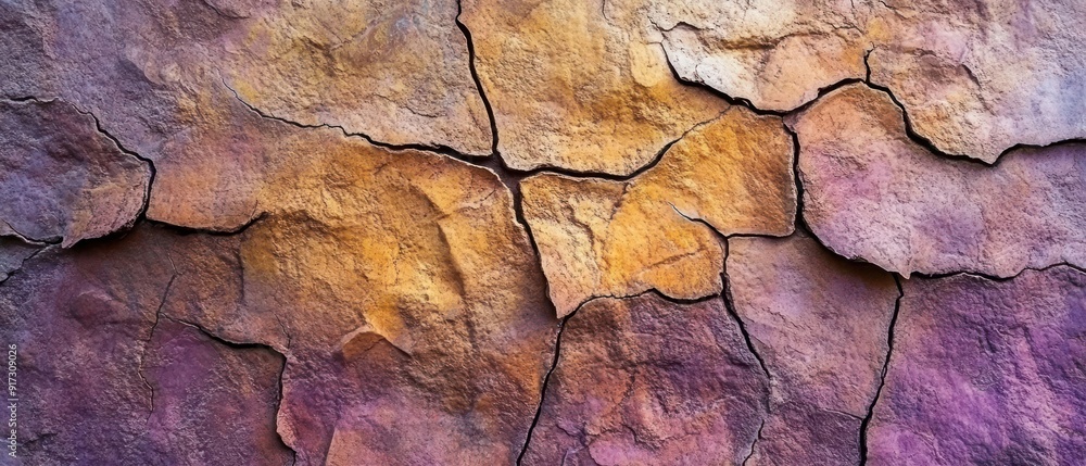 Cracked Stone Surface with Purple and Yellow Hues Cracked Stone Surface with Purple and Yellow Hues