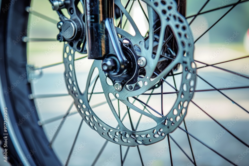 Close-up of grey metal brake disc and pads, integral part of road bike's braking system.. Beautiful simple AI generated image in 4K, unique. Close-up of grey metal brake disc and pads, integral part of road bike's braking system.. Beautiful simple AI generated image in 4K, unique.