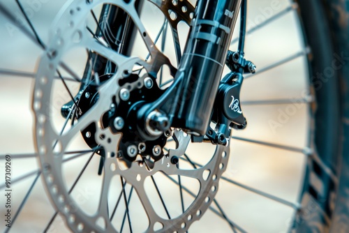 Close-Up of Bicycle Disc Brake System. Generative ai. Beautiful simple AI generated image in 4K, unique.