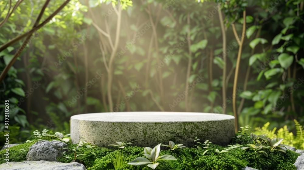 Product stand background, moss, stone, green forest, cosmetics, nature presentation, wooden background, beauty product stand, concept, summer, stand, plants, design template, environment, stand Product stand background, moss, stone, green forest, cosmetics, nature presentation, wooden background, beauty product stand, concept, summer, stand, plants, design template, environment, stand