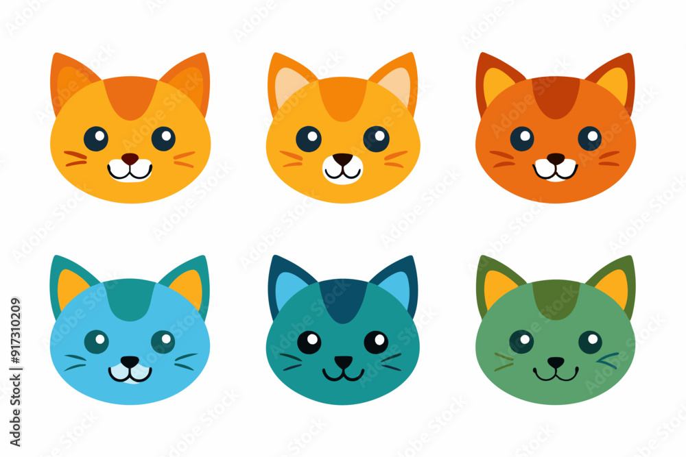 Icon related mascot cat head set logo Icon related mascot cat head set logo