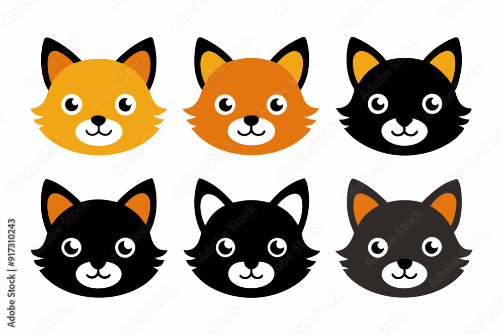 Icon related mascot cat head set logo Icon related mascot cat head set logo