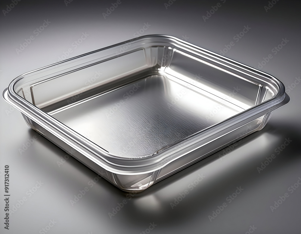 tray.a blank, empty plastic tray on a light grey background. The tray should have a smooth, glossy surface with slightly rounded corners, and the lighting should create soft reflections to enhance the tray.a blank, empty plastic tray on a light grey background. The tray should have a smooth, glossy surface with slightly rounded corners, and the lighting should create soft reflections to enhance the