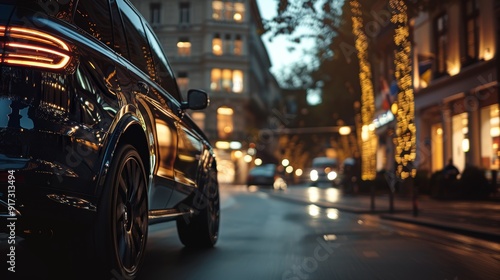 Luxury SUV on City Street at Dusk Highlighting Smooth Ride and Advanced Comfort Features