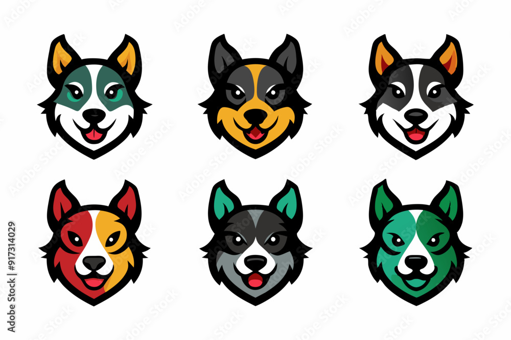 Icon related mascot dog head logo set vector design Icon related mascot dog head logo set vector design