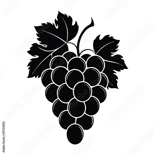 Grapes silhouette vector, Bunch of grapes with leaf, silhouette of grapes illustration