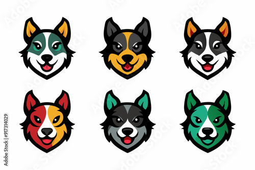 Icon related mascot dog head logo set vector design