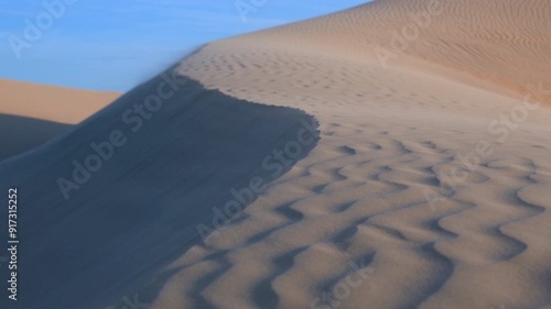 Windy sand storm blowing sand in the desert during morning sunrise. photo