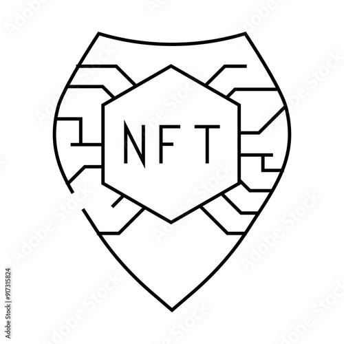 nft shield line icon vector. nft shield sign. isolated contour symbol black illustration