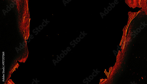 fantasy blazing explosion frame isolated on black - fire lines from sides left and right,