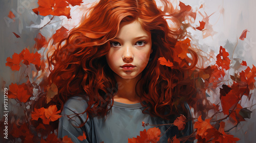 Young beautiful woman with curly long hair against the background of an autumn landscape.