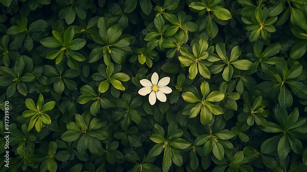 A Single White Flower in a Sea of Green Leaves A Single White Flower in a Sea of Green Leaves