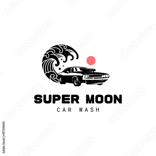 Super moon car wash logo design