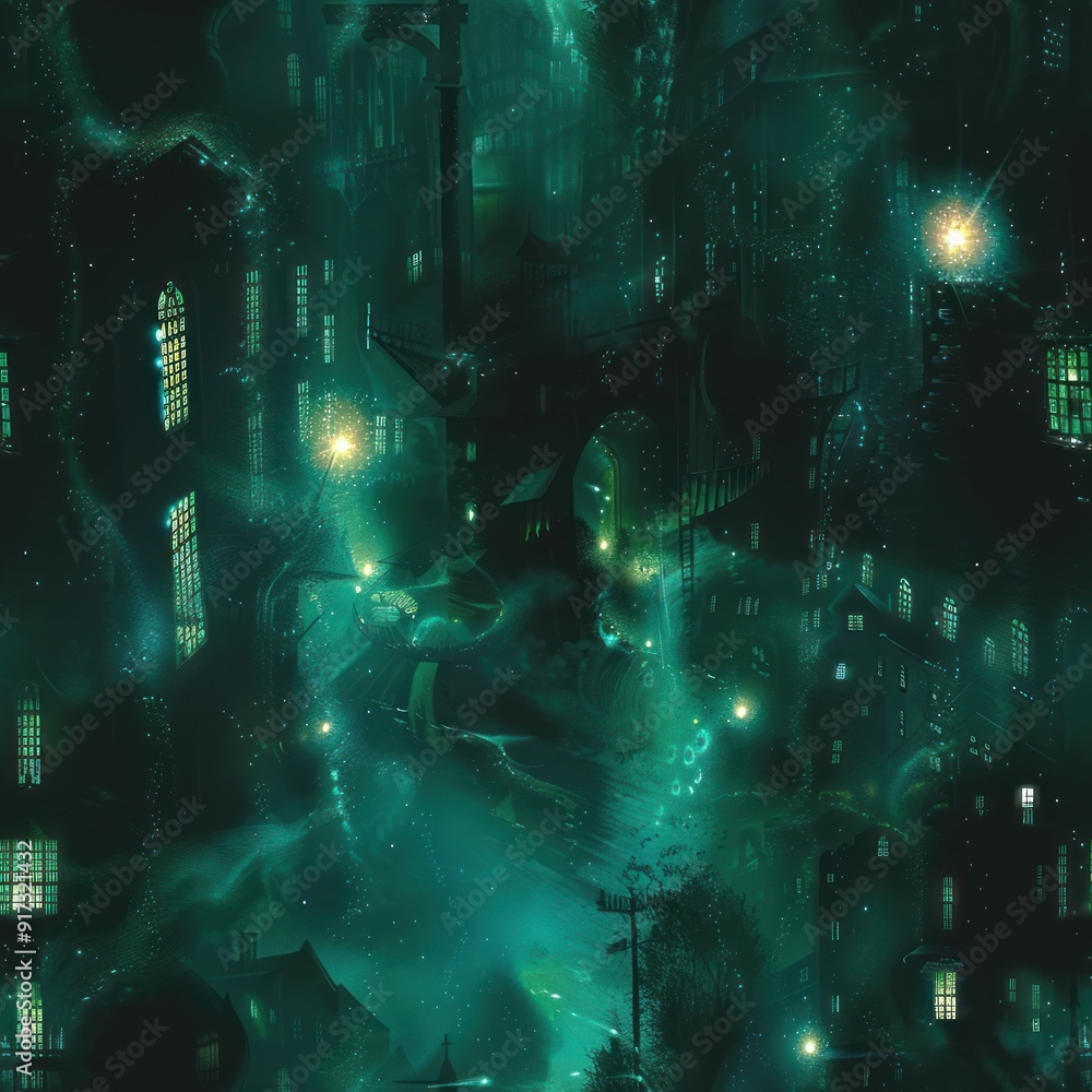Obraz premium Mystical Cityscape with Glowing Lights.