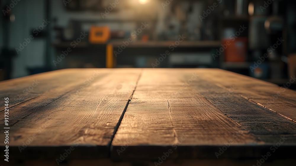 Rustic Wooden Table in Sunlit Workshop - Ideal for Product Display Rustic Wooden Table in Sunlit Workshop - Ideal for Product Display