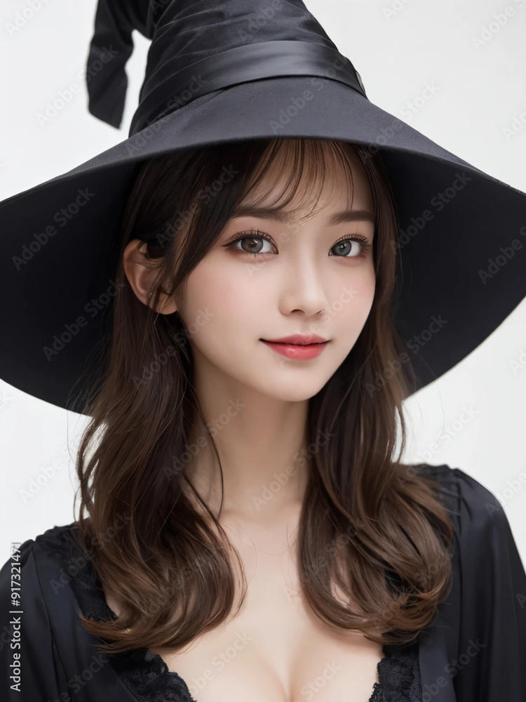 Japanese woman with long hair cosplaying as a witch. Generative AI Japanese woman with long hair cosplaying as a witch. Generative AI