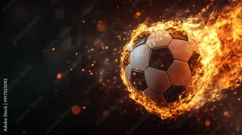 Naklejka premium Soccer Ball on Fire with Intense Flames and Dark Background 