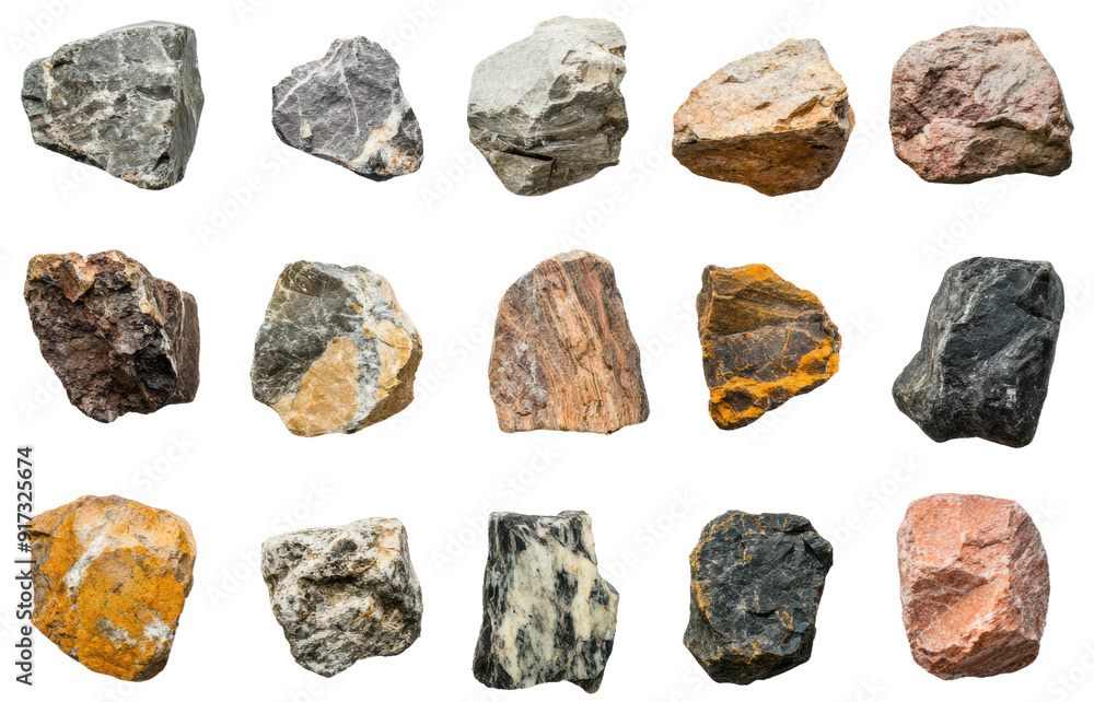 A collection of diverse rocks, cut out - stock png. A collection of diverse rocks, cut out - stock png.