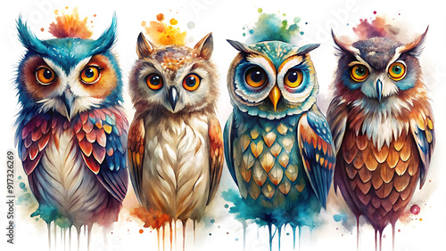 Watercolor Illustration of a Cute Wise Owl Reading a Book – Perfect for School and Kindergarten Education. generative ai