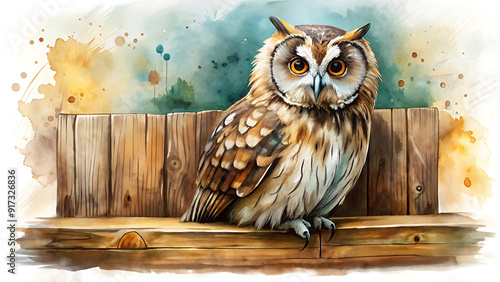 Watercolor Illustration of a Cute Wise Owl Reading a Book – Perfect for School and Kindergarten Education. generative ai photo