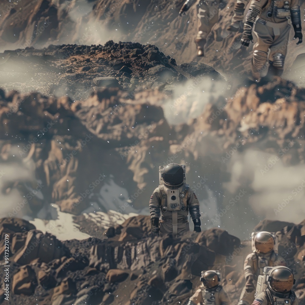 Naklejka premium Astronauts exploring a new planet.