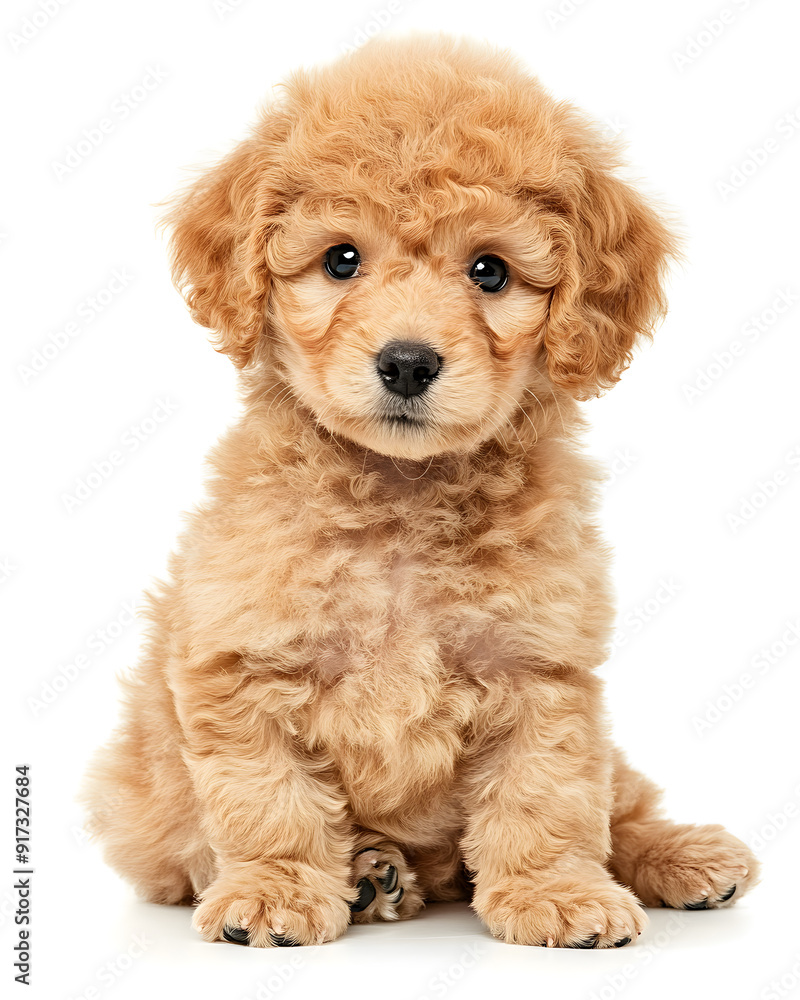 Cute toy poodle sitting on white background