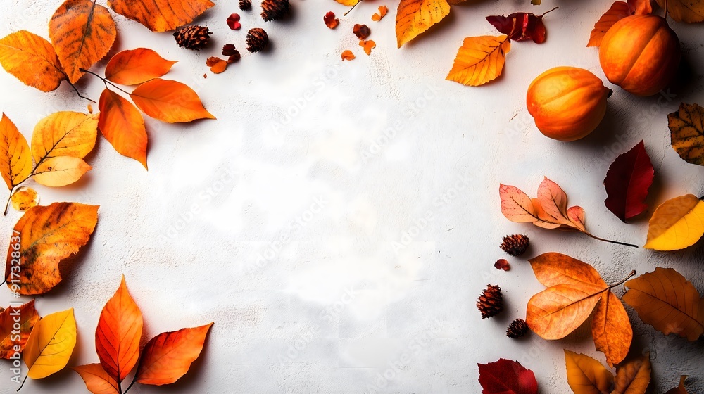Autumn Leaves and Berries Flat Lay on White Background Autumn Leaves and Berries Flat Lay on White Background