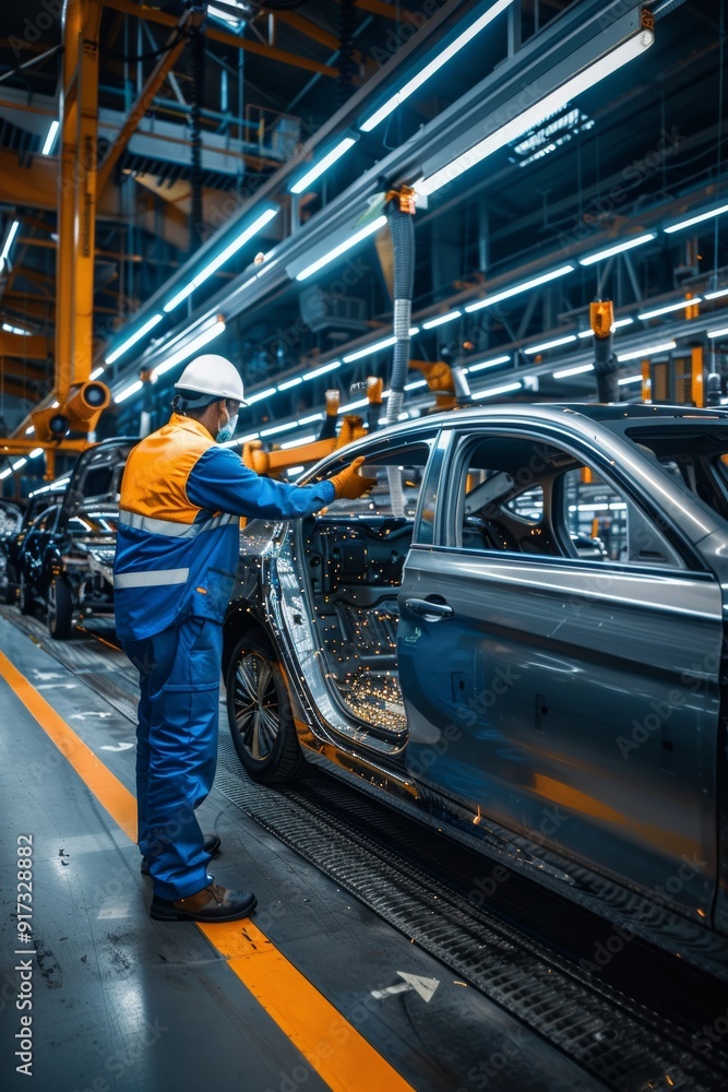 Engineer Using Thermal Imaging Device for Car Component Inspection in High-Tech Factory Environment Engineer Using Thermal Imaging Device for Car Component Inspection in High-Tech Factory Environment