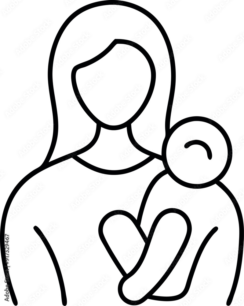 Line Art Illustration of Mother Holding Baby Line Art Illustration of Mother Holding Baby