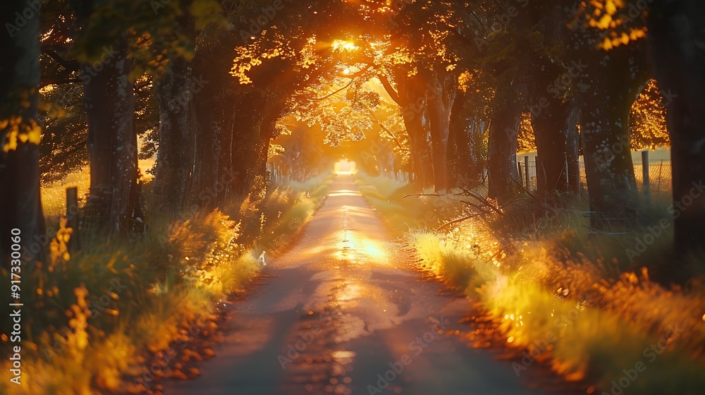 A magical drive at golden hour, the path bathed in the soft, warm light of the setting sun, trees casting long, dappled shadows, the golden glow creating a peaceful and enchanting scene, natural look, A magical drive at golden hour, the path bathed in the soft, warm light of the setting sun, trees casting long, dappled shadows, the golden glow creating a peaceful and enchanting scene, natural look,