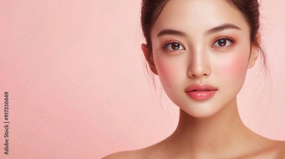 Fototapeta premium A young woman radiates confidence with her natural beauty and gentle expression