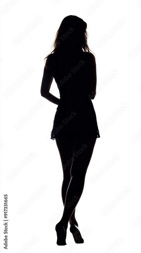 Fototapeta premium A woman stands elegantly, her silhouette framed by bright light behind her