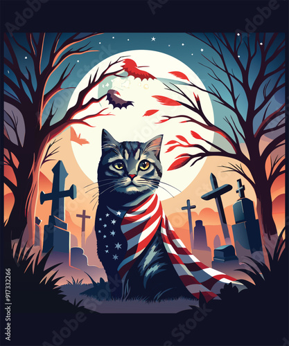 Create a dark and eerie Halloween scene featuring a graveyard land silhouette.