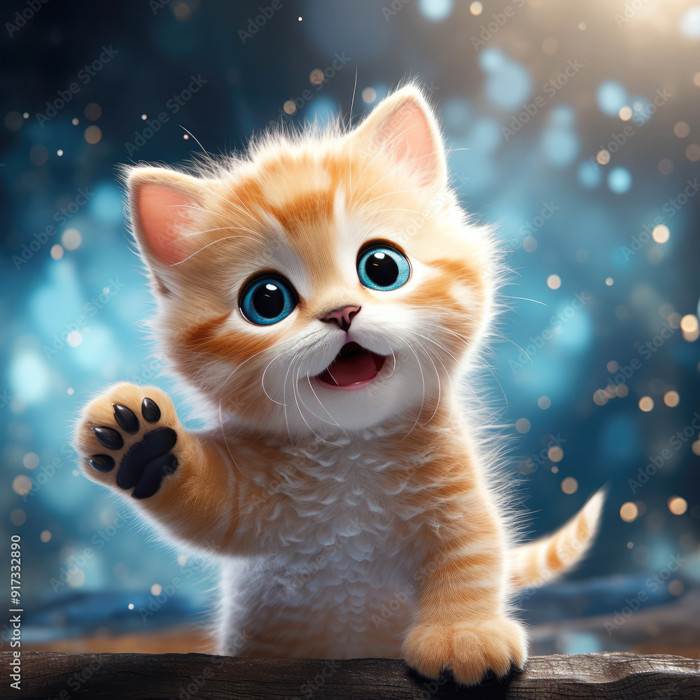generated illustration of cute cat standing with paws raised generated illustration of cute cat standing with paws raised