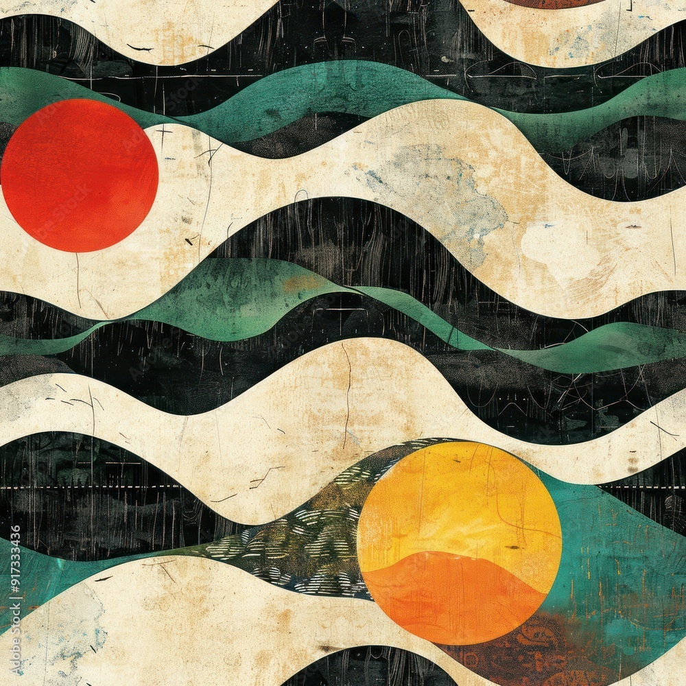 Abstract Wavy Pattern with Red and Yellow Circles. Abstract Wavy Pattern with Red and Yellow Circles.