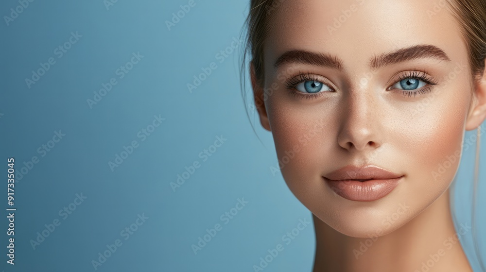 Naklejka premium A young model displays striking features and expressive blue eyes