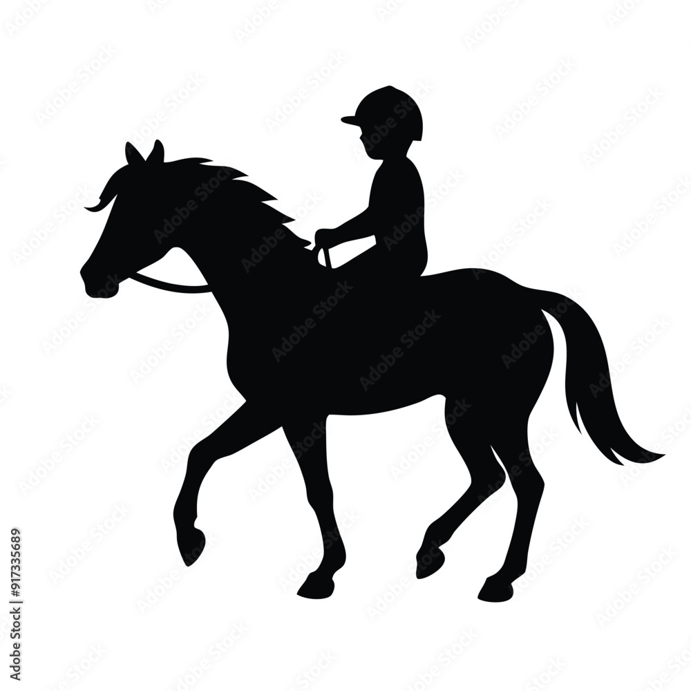 a child riding a horse vector silhouette isolated white background a child riding a horse vector silhouette isolated white background