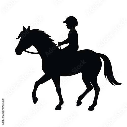 a child riding a horse vector silhouette isolated white background 