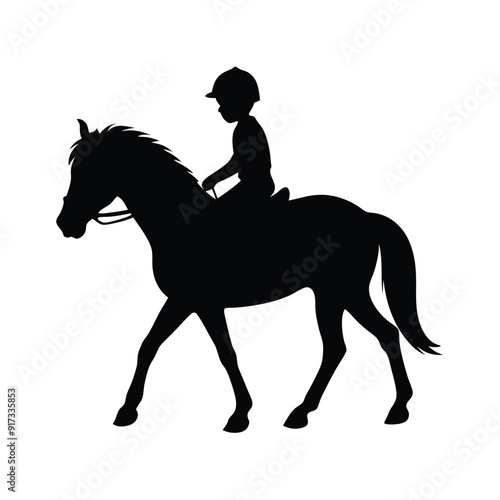 a child riding a horse vector silhouette isolated white background 