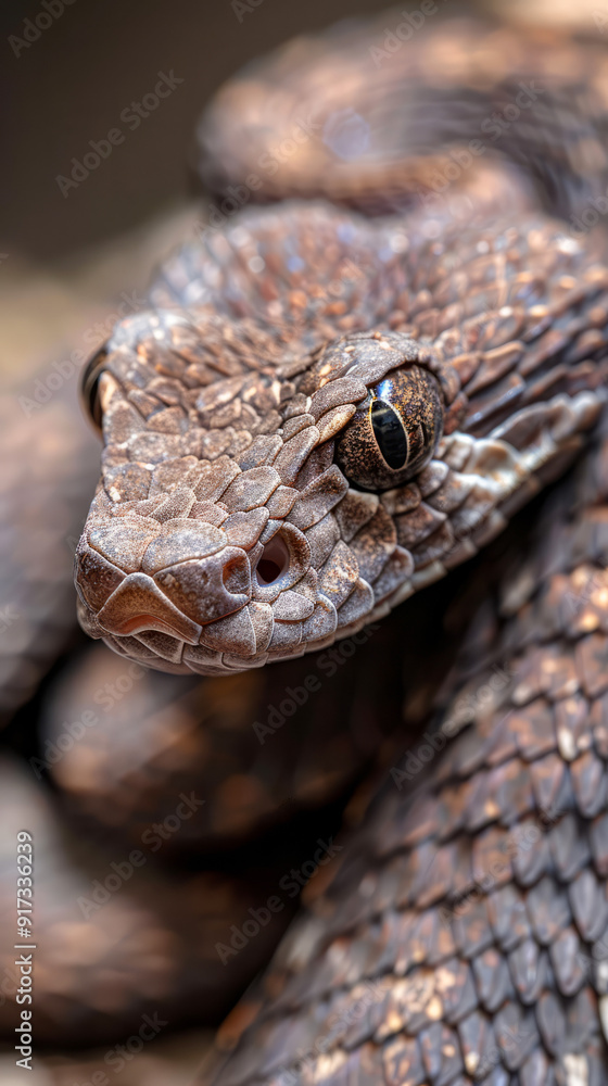 Close-up of brown snake with intricate scale patterns