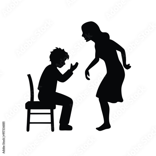Wallpaper Mural a woman are shouting on her child, aggesive mode, child are crying sitting on the chair, vector silhouette  Torontodigital.ca