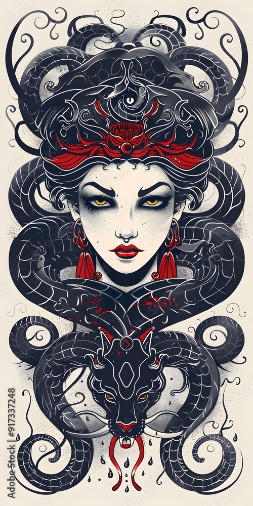Tribal Medusa Tattoo traditional tattoo illustration Tribal Medusa Tattoo traditional tattoo illustration